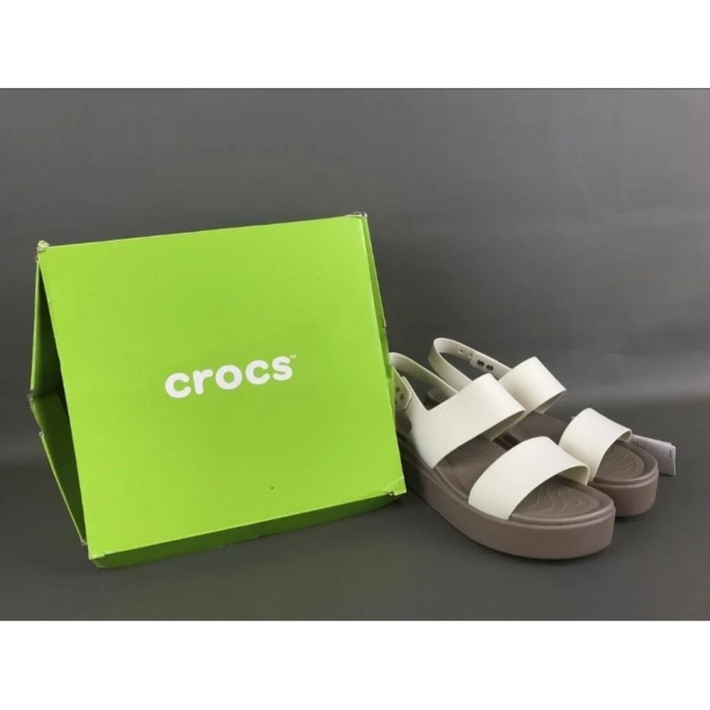 Crocs Brooklyn Low Wedge Sandals Womens 10 NWT Oyster White 206453-159